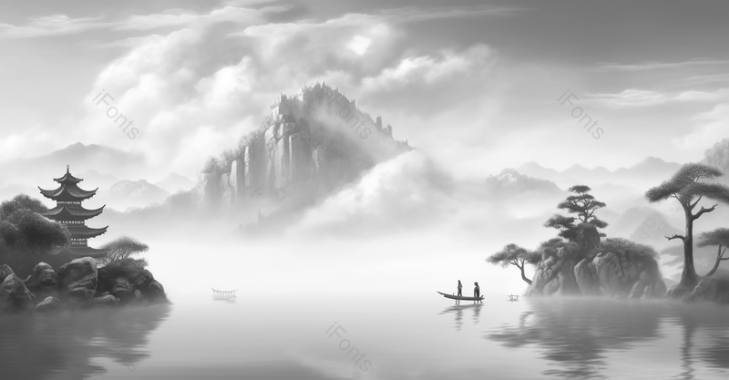 山水如画船只中国风山水水墨画背景,插画/手绘图,插画/手绘图库,插画/手绘图下载,插画/手绘